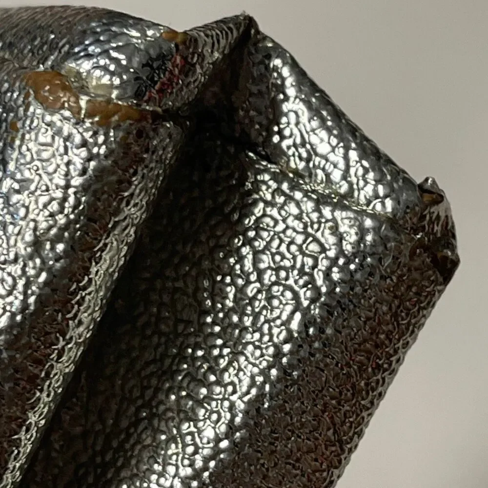 Vintage silver clutch with chain handle. Silver metallic